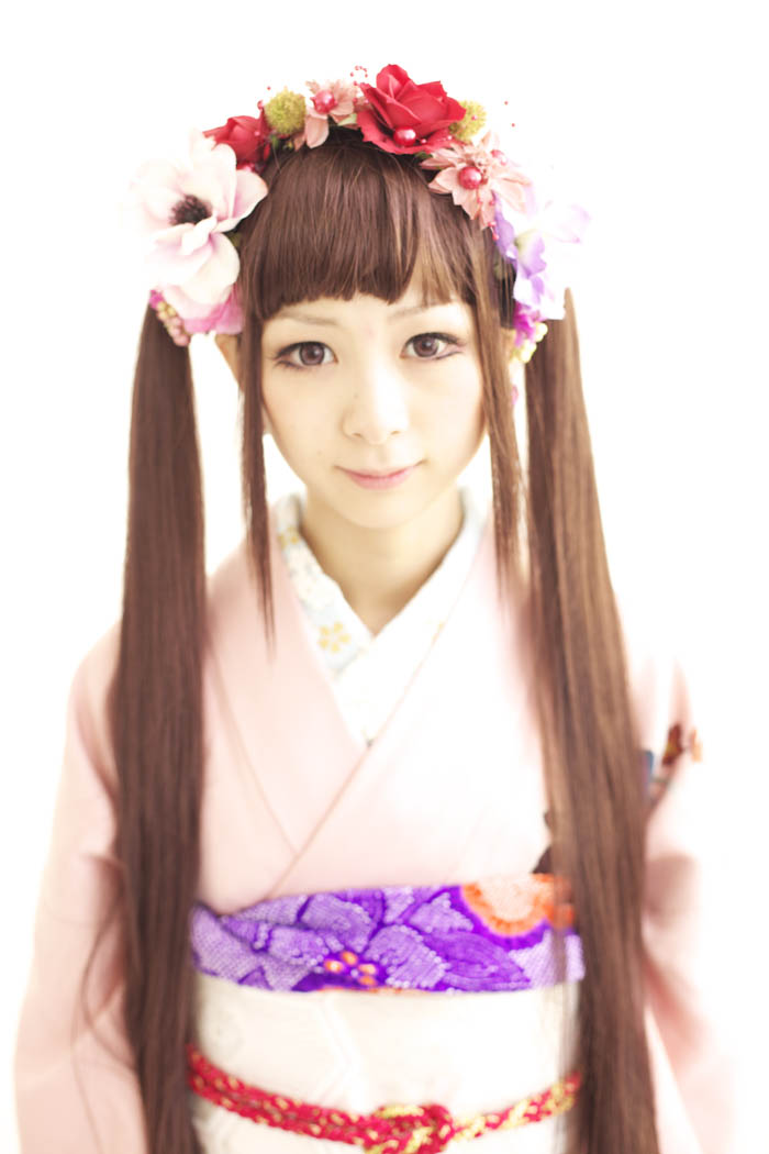 100330:ミミちゃん ロング ウイッグL ツインテール 髪飾り 振袖 成人式 