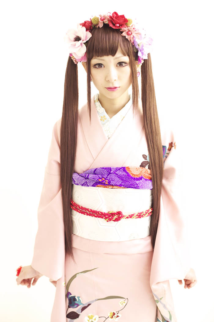 100331:ミミちゃん ロング ウイッグL ツインテール 髪飾り 振袖 成人式 
