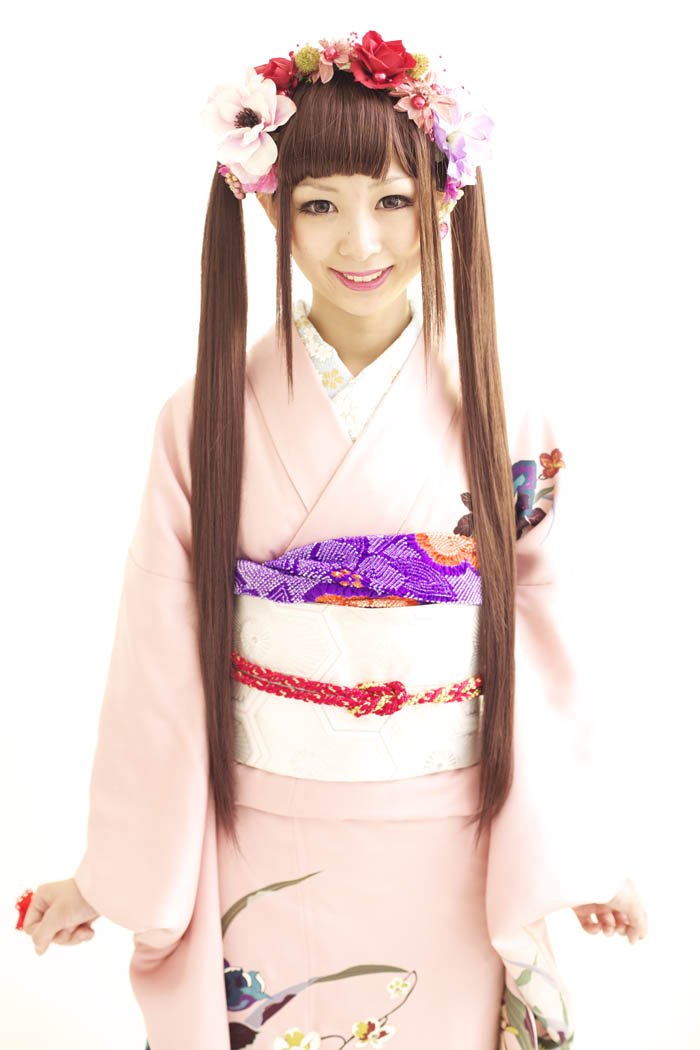 100346:ミミちゃん ロング ウイッグL ツインテール 髪飾り 振袖 成人式 