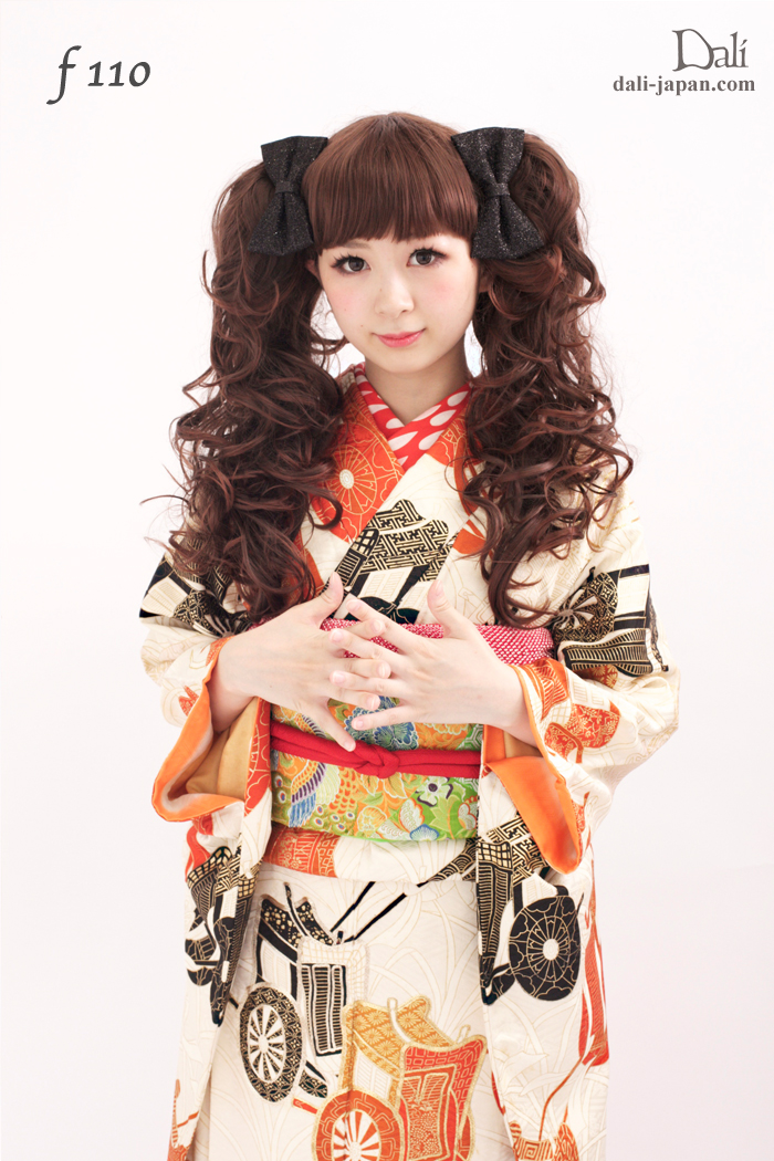 100828:ミミちゃん ロング ウイッグL ツインテール 髪飾り 振袖 成人式 シチュエーション アンティーク着物 