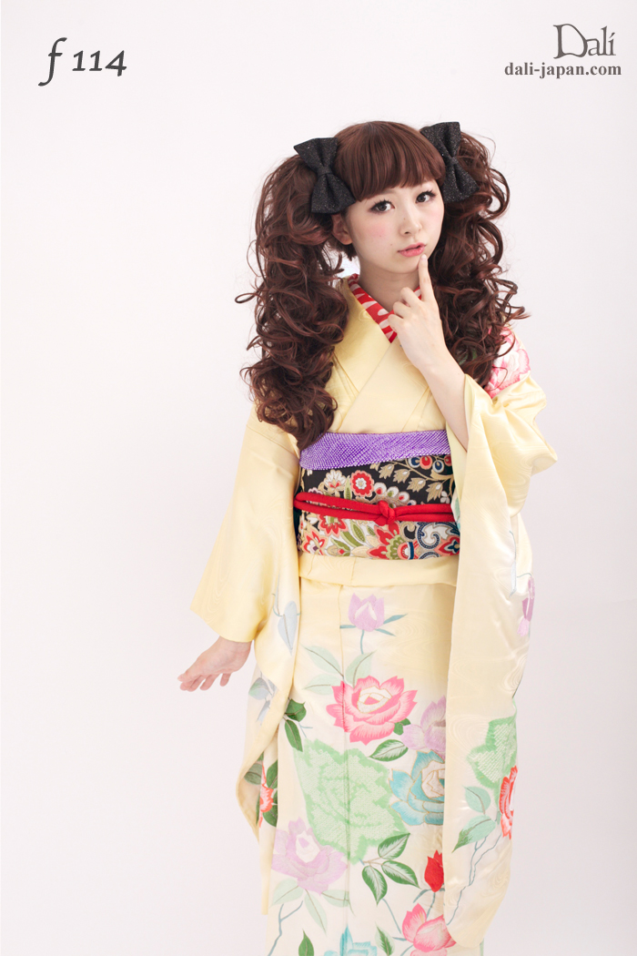 100874:ミミちゃん ロング ウイッグL ツインテール 髪飾り 振袖 成人式 アンティーク着物 