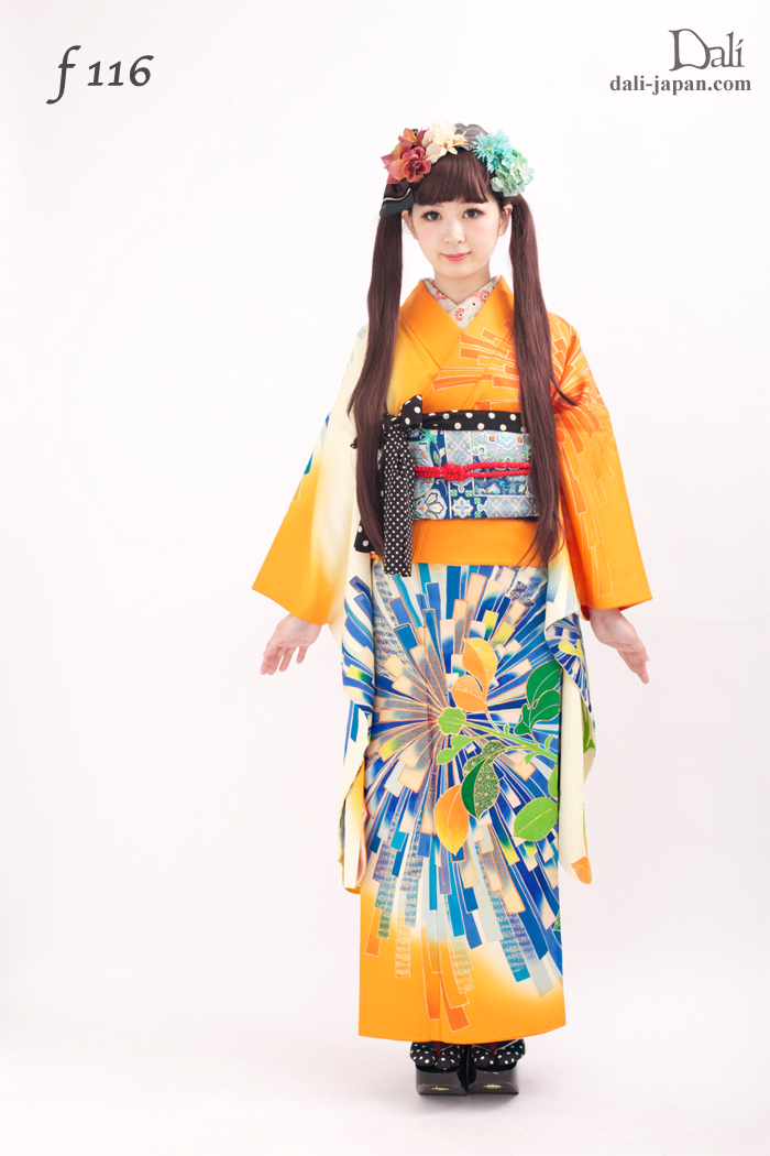 100904:ミミちゃん ロング ツインテール 髪飾り 振袖 成人式 アンティーク着物 