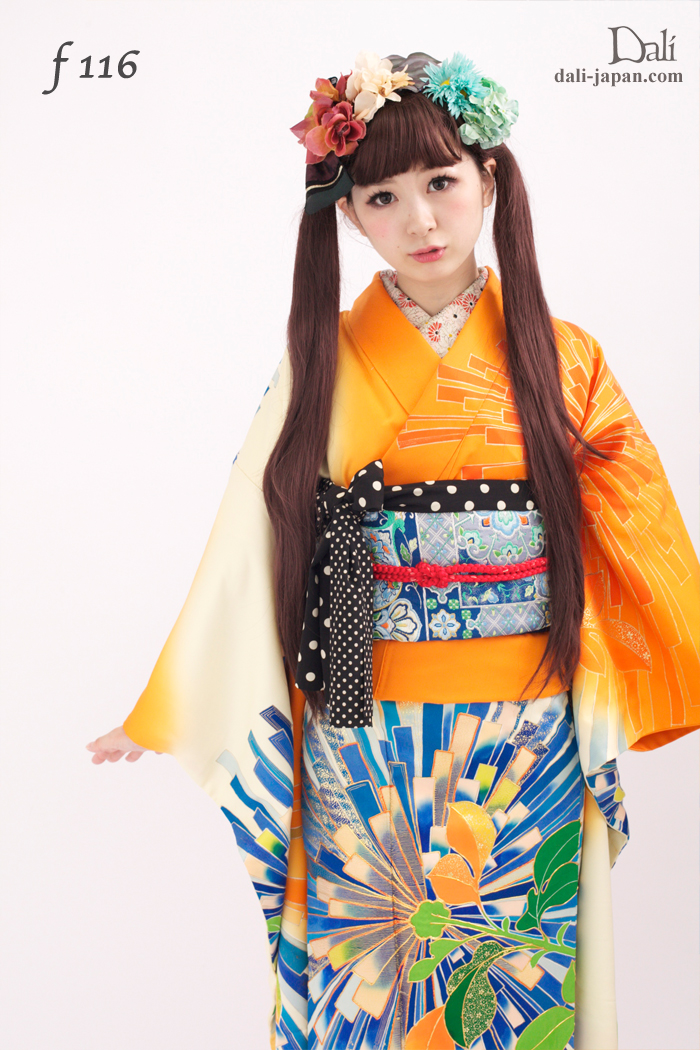 100909:ミミちゃん ロング ツインテール 髪飾り 振袖 成人式 アンティーク着物 